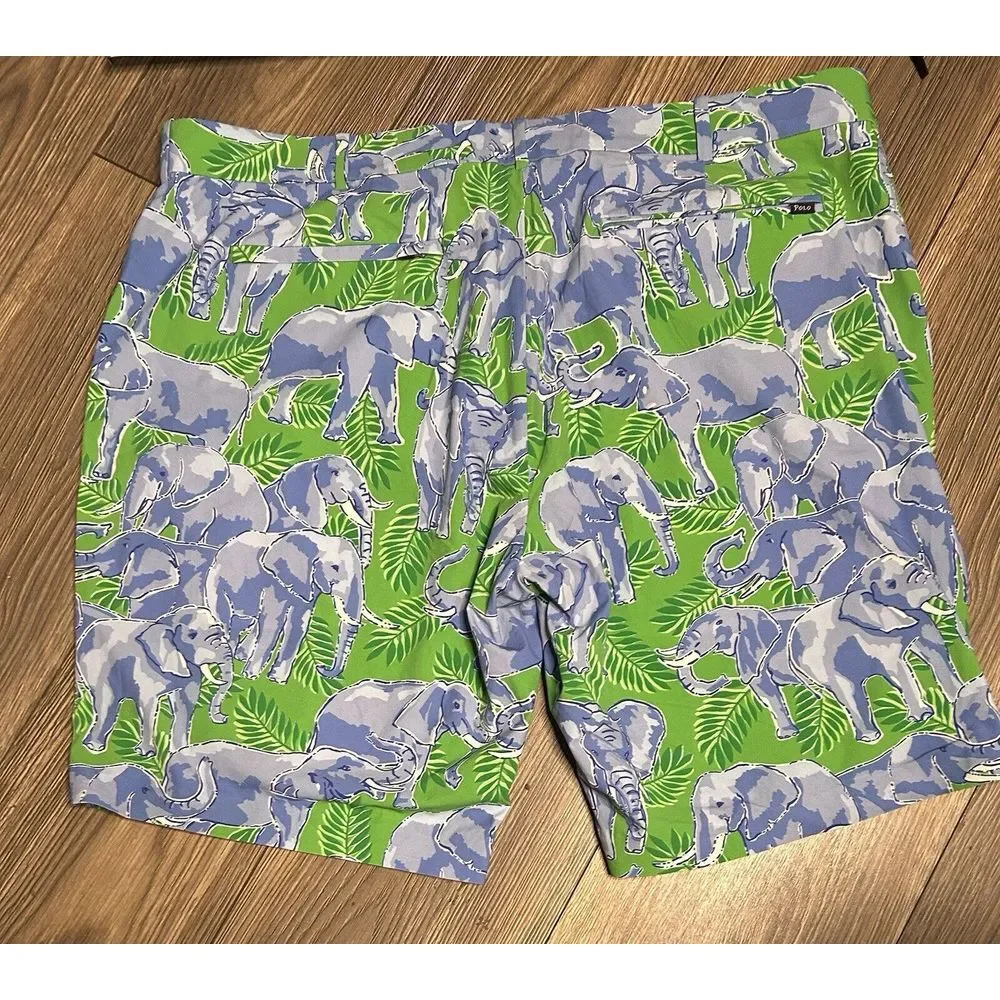 Men's POLO RALPH‎ LAUREN NEW Green/Blue Tropical Elephant Golf Shorts-Size 40